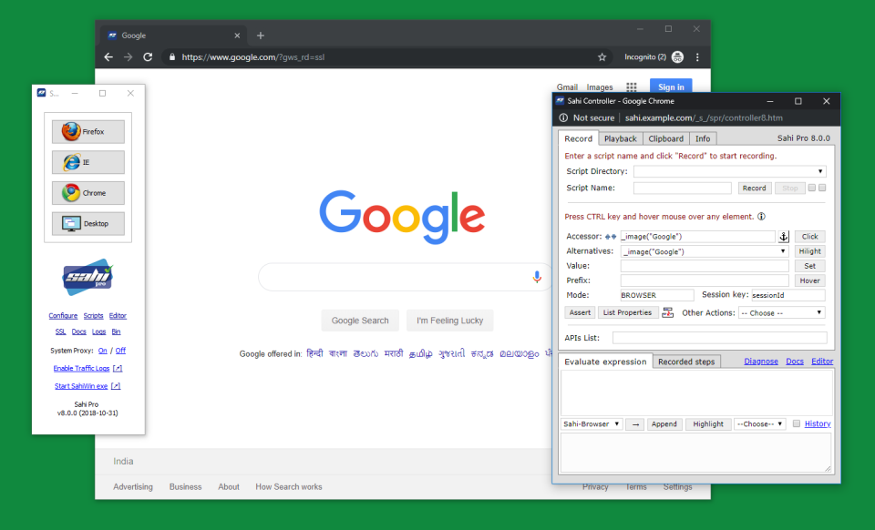 screenshot of Sahi Pro